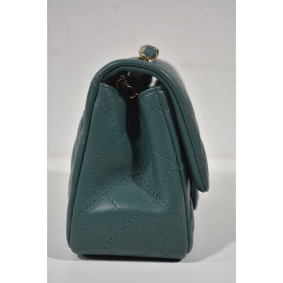 Chanel 21A Green Square Mini Flap CC Logo Quilted Gold Chain Crossbody Bag - Picture 5 of 9